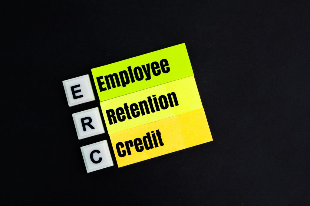 Letters of the alphabet ERC or with the word Employee Retention Credit.