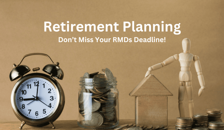 Retirement planning reminder with an alarm clock, a jar of coins, and a wooden figure next to a house model, highlighting the importance of meeting RMD deadlines.