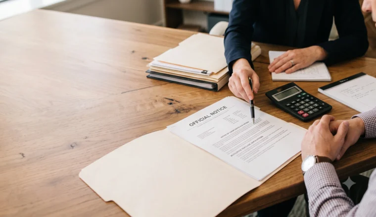 Taxpayer and accountant reviewing an IRS penalty notice and possible automatic penalty relief